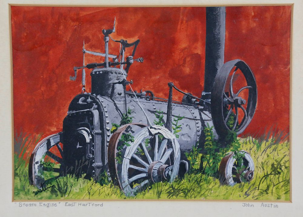 Appraisal: John Austin Tempera on Artist Board Steam Engine - East