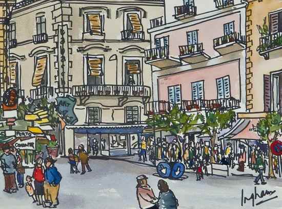 Appraisal: Margo Ingham - Sorrento Main Square felt pen and watercolour