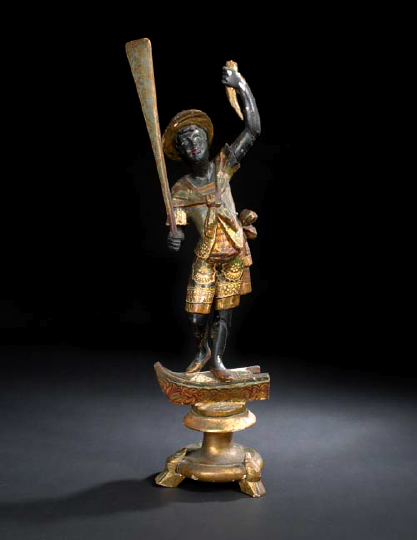 Appraisal: Venetian Carved Polychromed and Parcel-Gilt Blackamoor Figure first quarter th