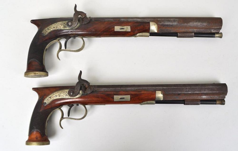 Appraisal: Pair Richard Hollis Sons London Dueling Pistols saw handle design