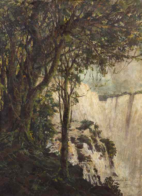 Appraisal: Vicente Leite th century Woodland Waterfall oil on canvas signed