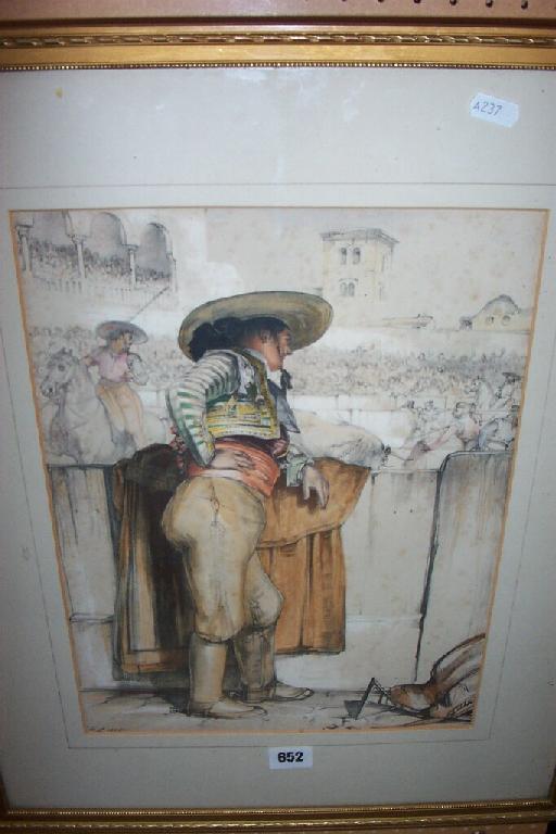 Appraisal: A th century coloured lithograph showing a Matador observing a