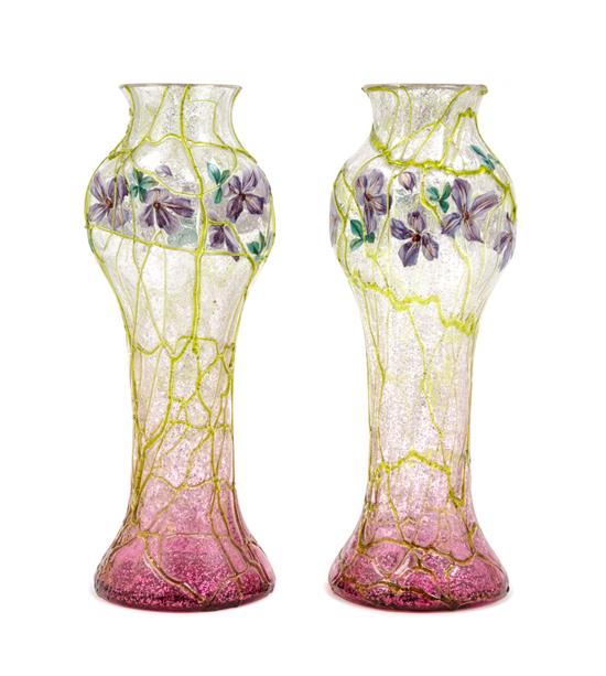 Appraisal: Sale Lot Two Austrian Iridescent Glass Vases each of baluster