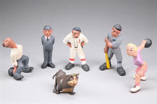 Appraisal: SIX SPORTS FIGURES Fine clay figures Two baseball players and