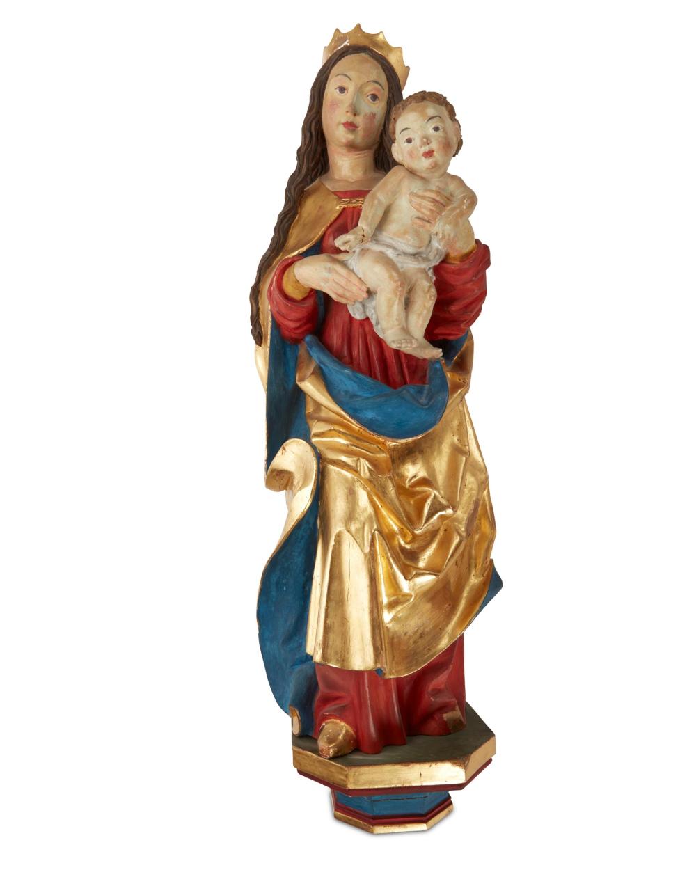 Appraisal: A North European Baroque-style carved wood Madonna and Child Fourth-Quarter