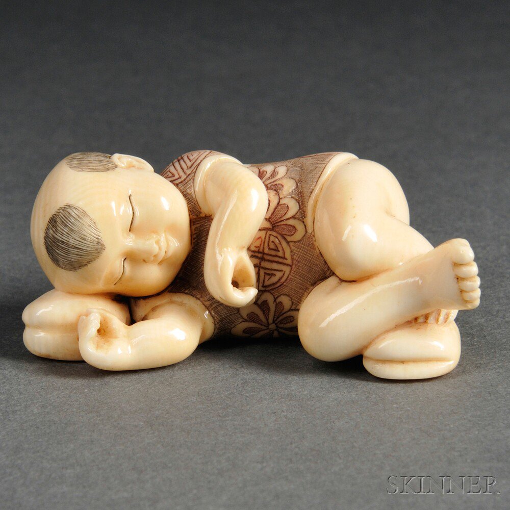 Appraisal: Ivory Okimono of a Sleeping Boy Japan th century lying