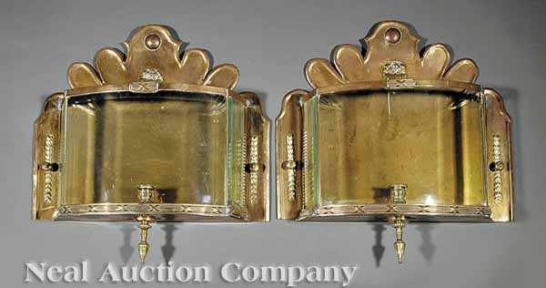 Appraisal: A Pair of Brass Wall Sconces each with three beveled