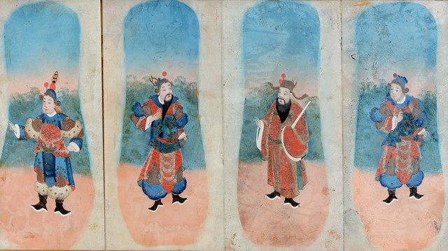 Appraisal: CHINESE SCHOOLReverse glass painting made up of four panels each