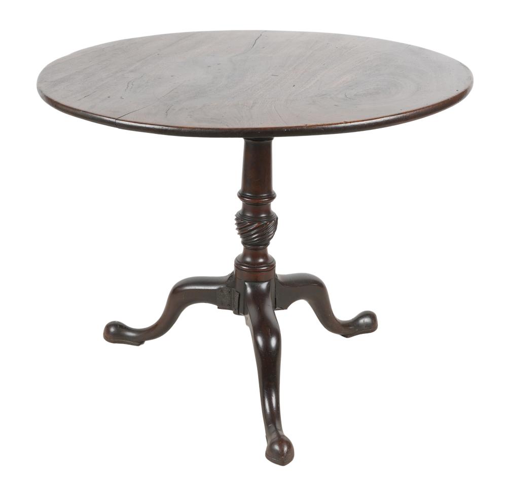 Appraisal: GEORGIAN TILT-TOP TEA TABLEin the Queen Anne style with turned