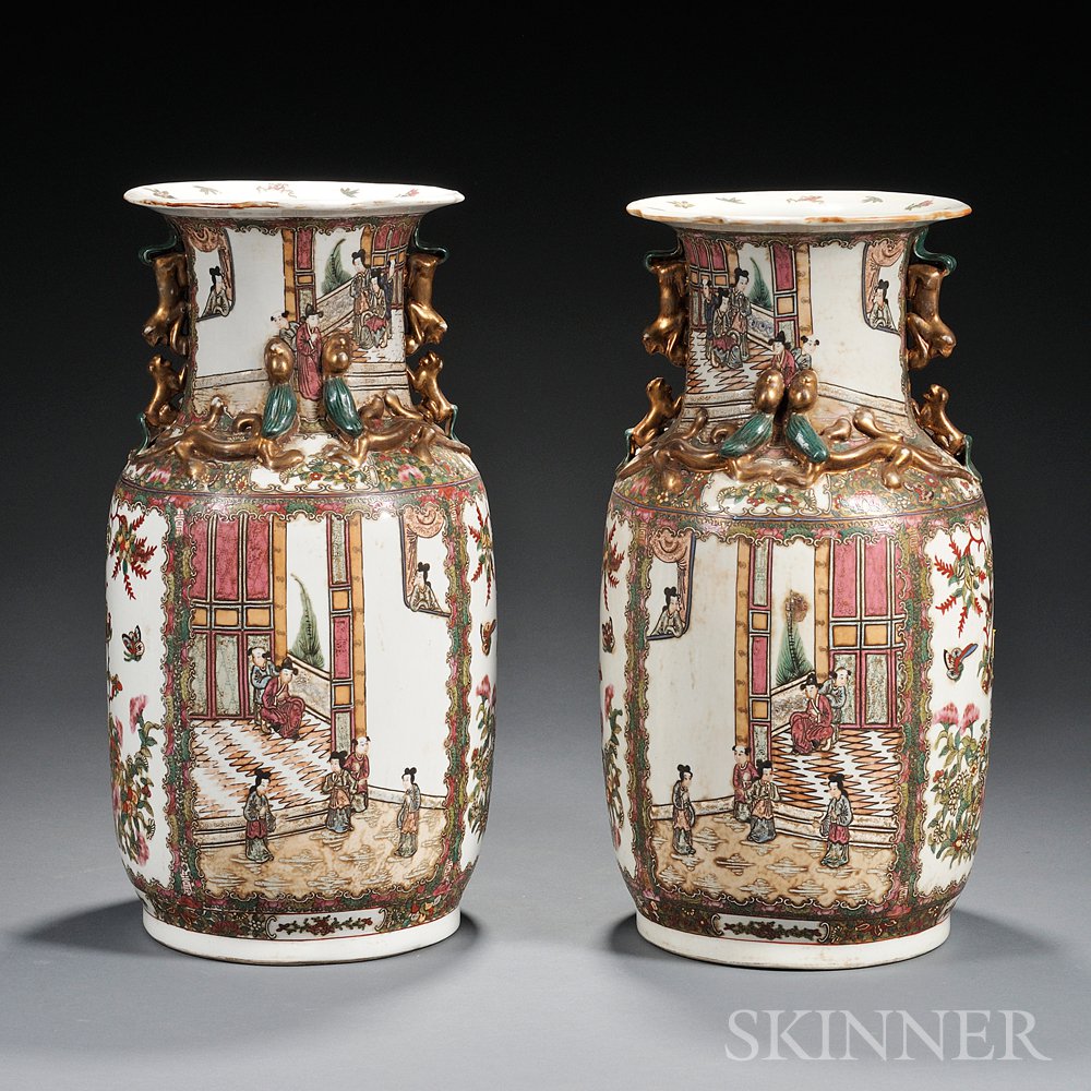 Appraisal: Pair of Rose Medallion Rouleau Vases China late th early