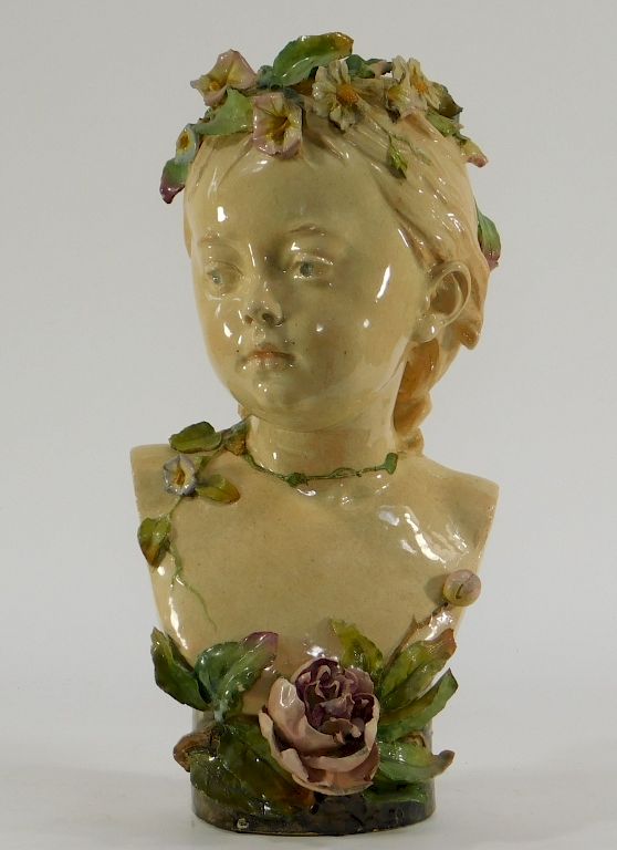 Appraisal: Continental Majolica Glazed Pottery Bust of Woman Europe Early th