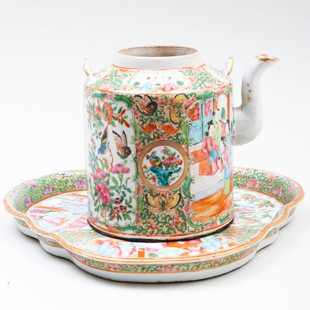 Appraisal: Chinese Export Rose Medallion Porcelain Teapot and a Shaped Tray