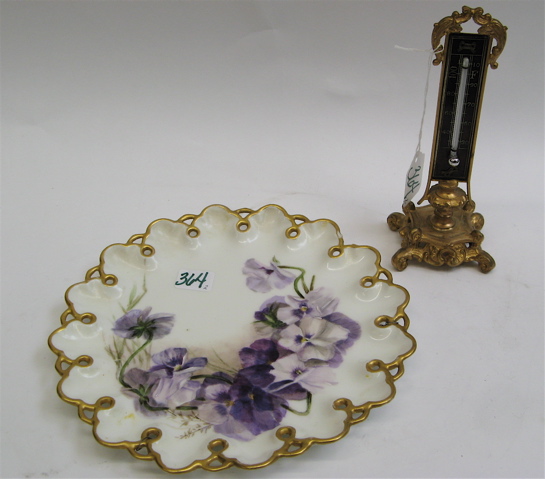 Appraisal: FRENCH GILT METAL THERMOMETER PORCELAIN PLATE the desk thermometer on