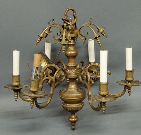 Appraisal: Dutch style brass chandelier with six arms off a center