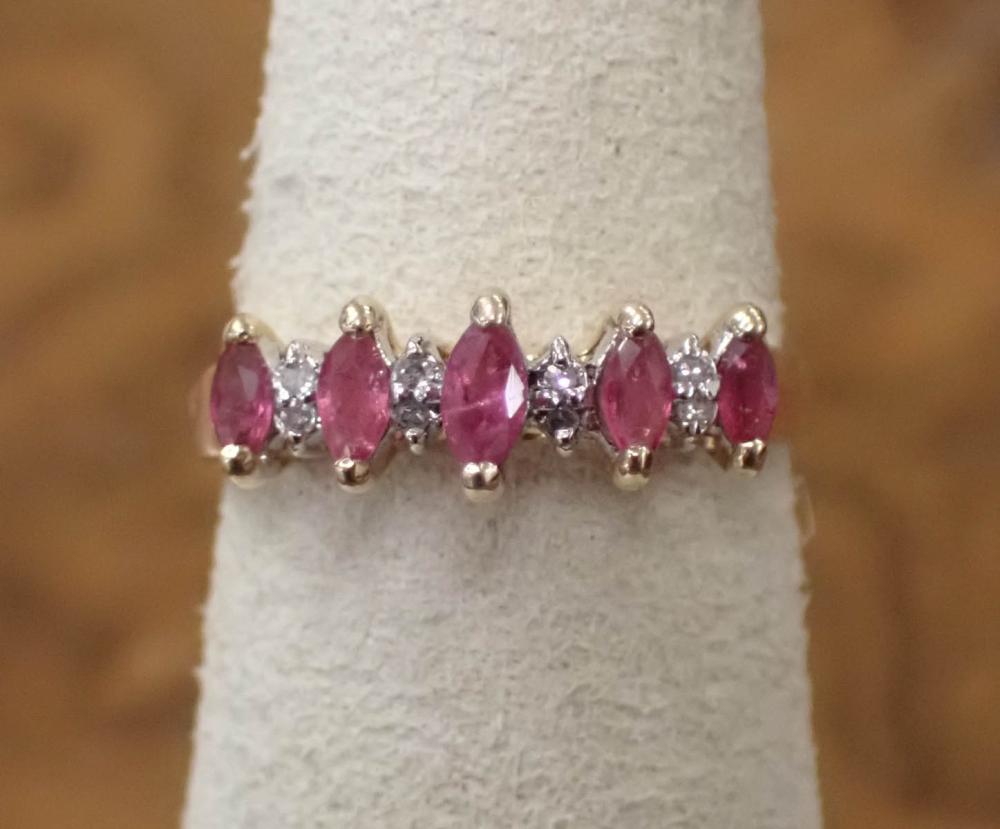 Appraisal: RUBY DIAMOND AND FOURTEEN KARAT GOLD RING The yellow and