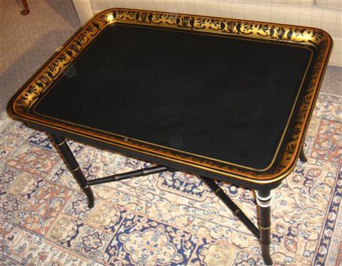 Appraisal: BLACK AND GOLD TRAY TABLE h w d in Provenance