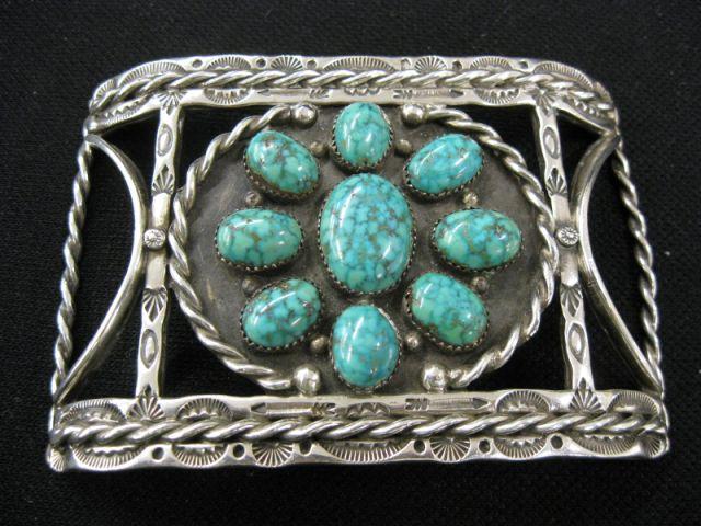 Appraisal: Early Signed Indian Sterling Silver Belt Buckle fine oval cabachon