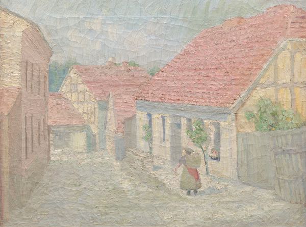 Appraisal: CONTINENTAL SCHOOL TH CENTURY x European village scene Oil on