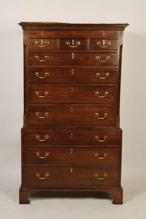 Appraisal: A GEORGE III OAK CHEST ON CHEST the upper part