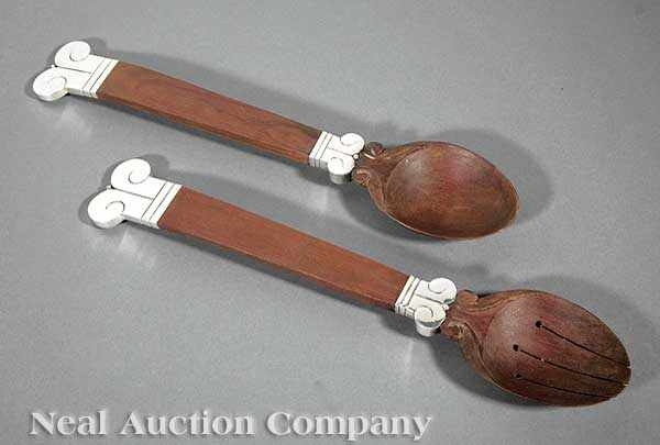 Appraisal: A Mexican Sterling Silver and Carved Wood Salad Serving Spoon