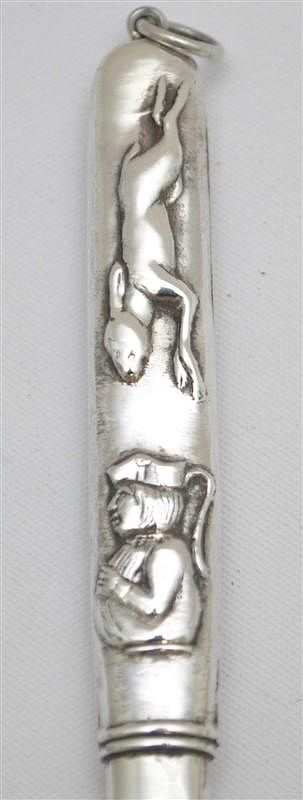 Appraisal: STERLING SILVER HARE TOBY JUG NEEDLE CASE Sterling Silver Needle