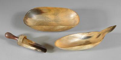 Appraisal: Three horn scoops one with turned wooden handle all probably