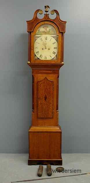 Appraisal: English Hepplewhite inlaid oak tall case clock c with eight-day