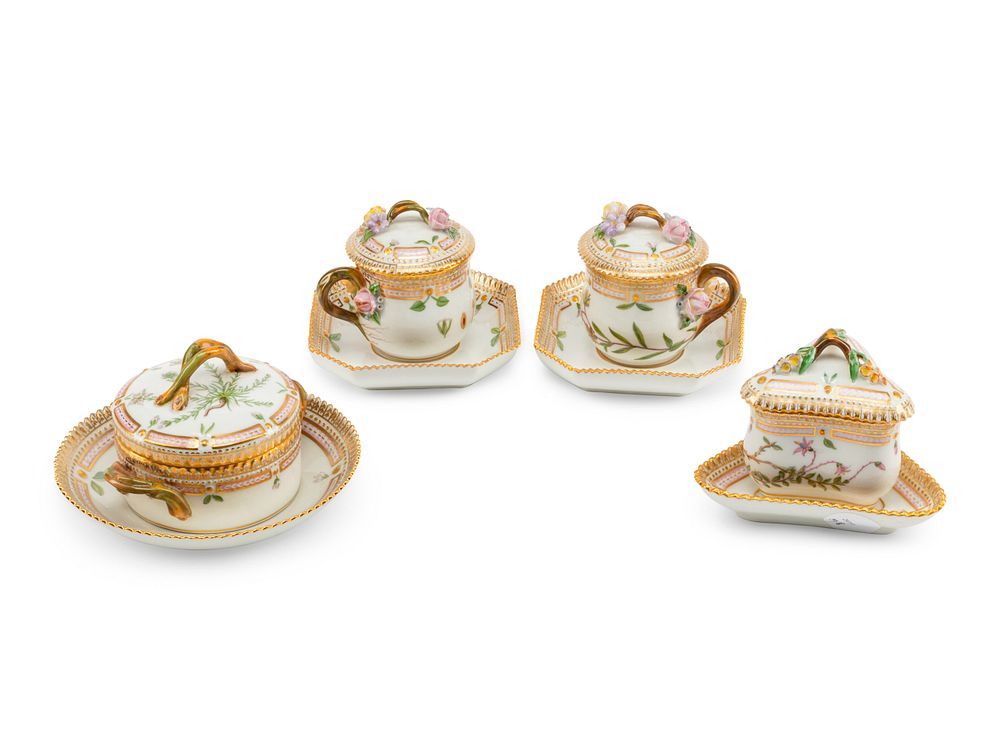 Appraisal: Four Royal Copenhagen Flora Danica Porcelain Articles Four Royal Copenhagen