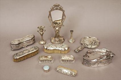 Appraisal: Assorted American Art Nouveau Sterling Silver and Silverplate Dressing Table