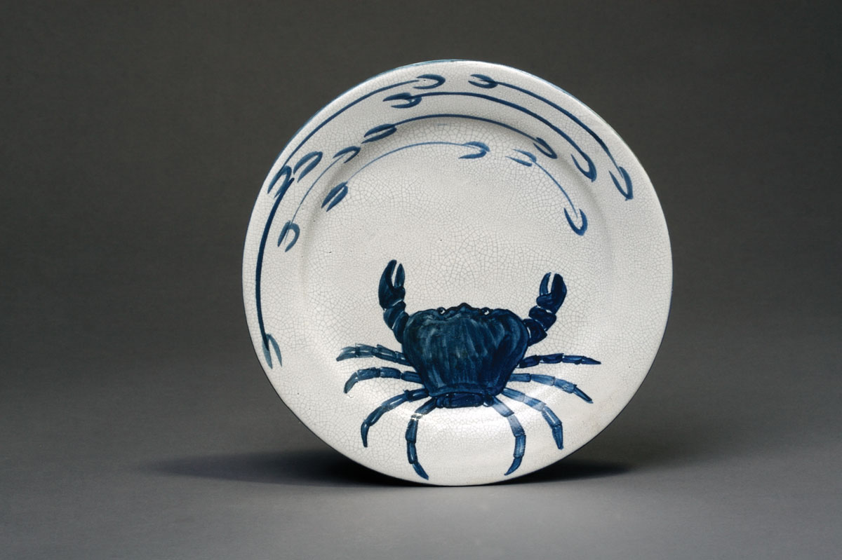 Appraisal: DEDHAM POTTERY 'CRAB' PATTERN PLATE Painted asymmetrically in dark blue