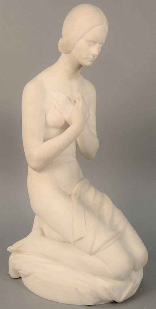 Appraisal: Marble Sculpture girl kneeling with crossed arms signed B Herbert