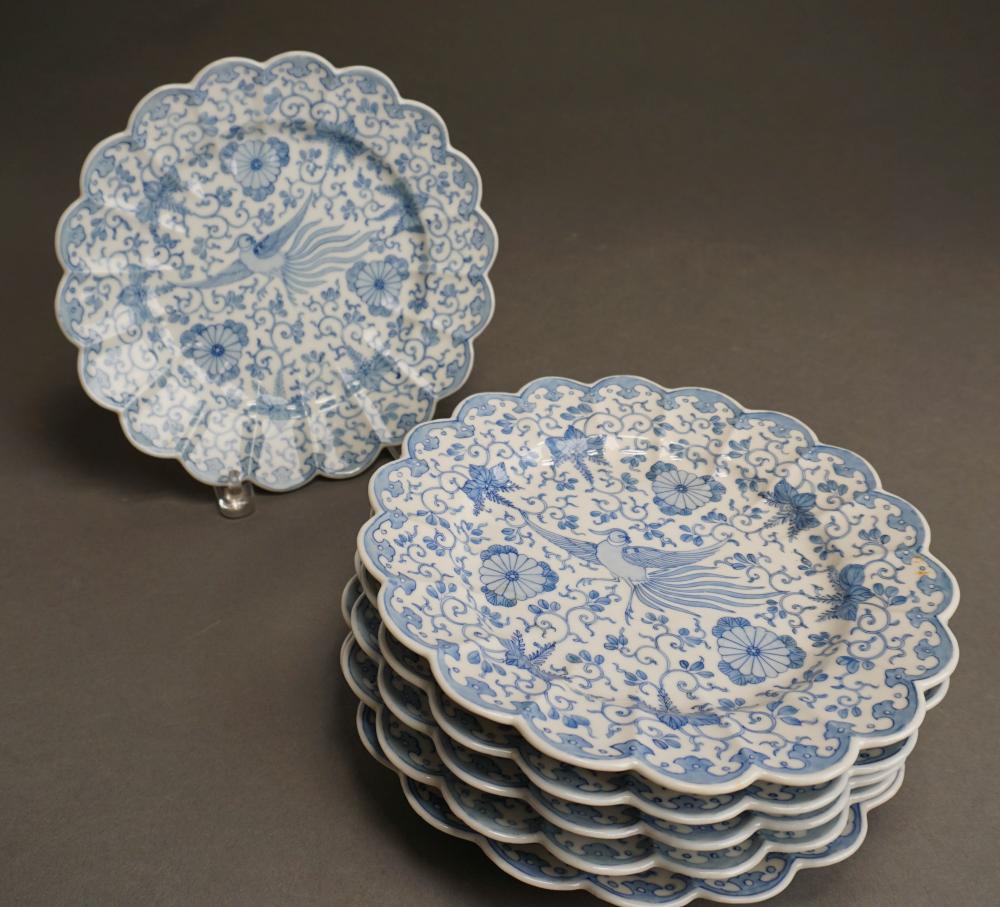 Appraisal: Chinese Blue and White Phoenix Bird Plates Diameter in cm