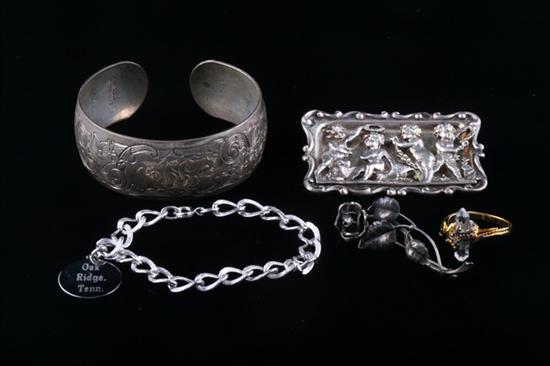 Appraisal: FIVE ITEMS SILVER JEWELRY Including hand-made sterling rectangular panel form