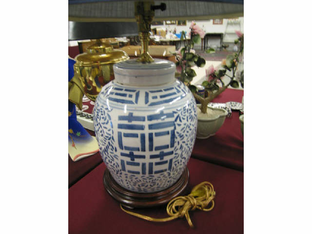 Appraisal: Oriental Blue White Pottery Lamp