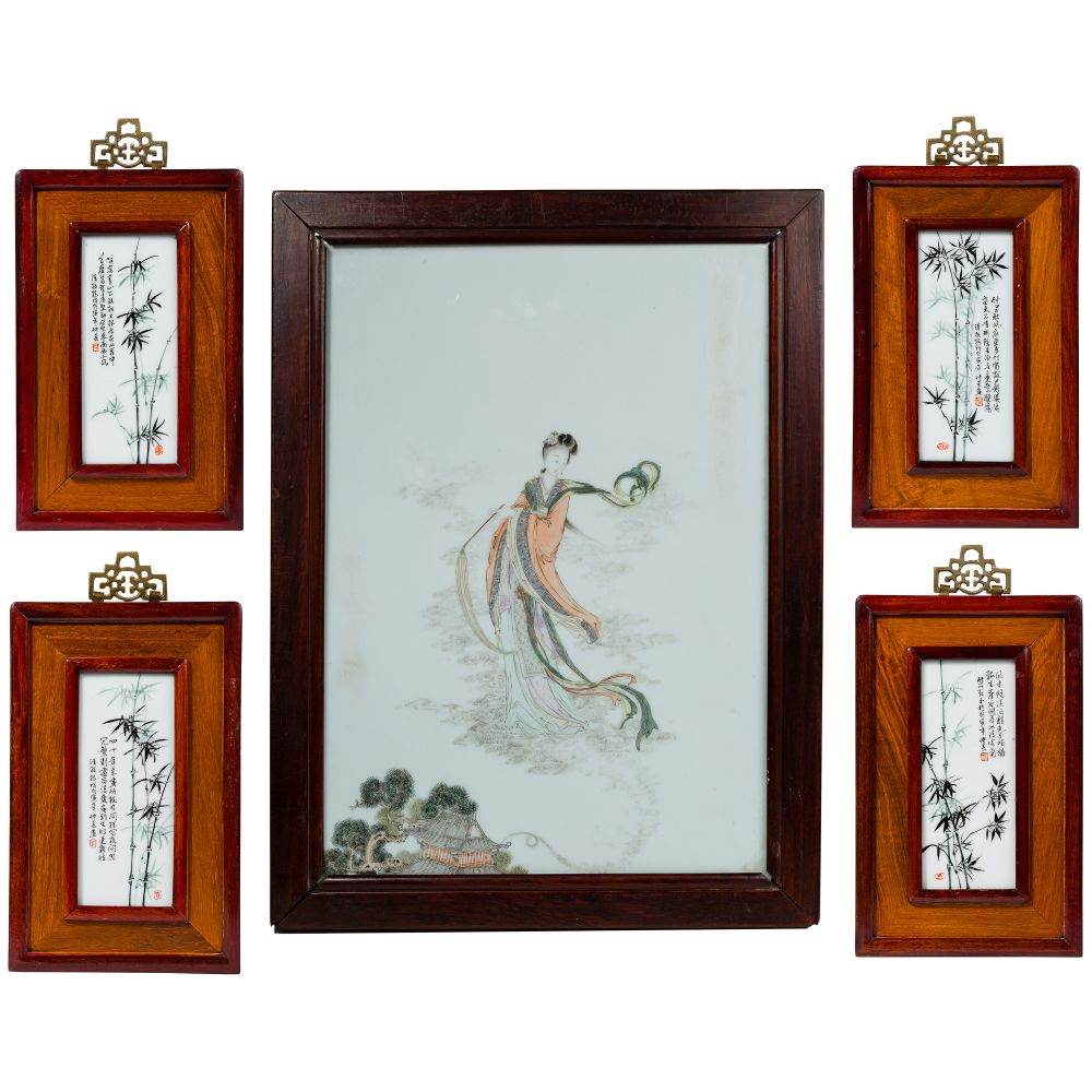 Appraisal: ASIAN PORCELAIN PLAQUE ASSORTMENT items including a Chinese depiction of