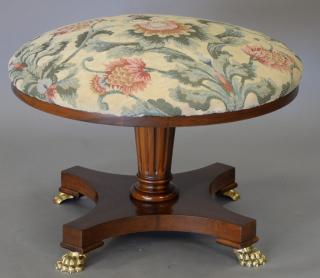 Appraisal: Baker cherry and upholstered round stool ht in dia in