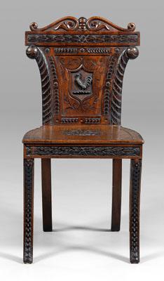 Appraisal: Fine British Regency carved mahogany hall chair carved back set