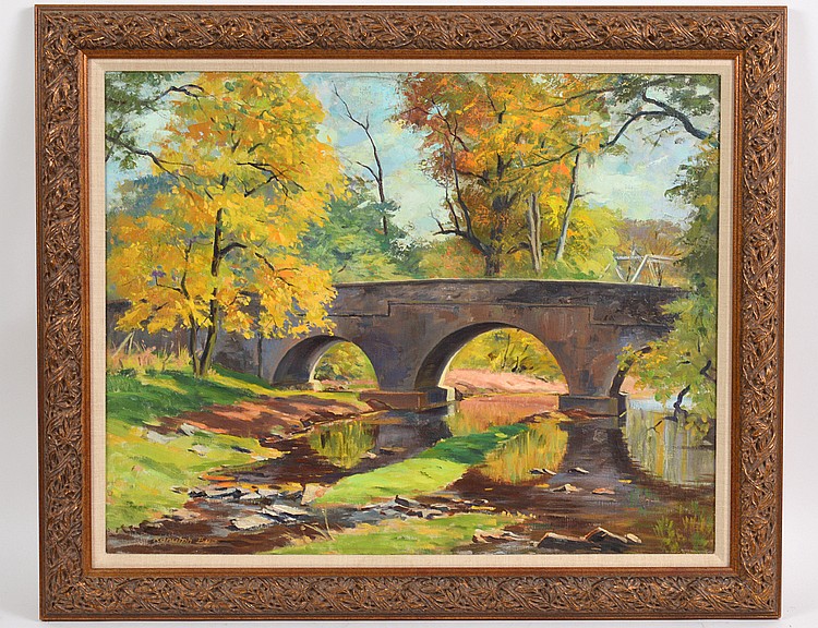 Appraisal: RANULPH BYE AMERICAN - Footbridge in a Park Landscape Signed