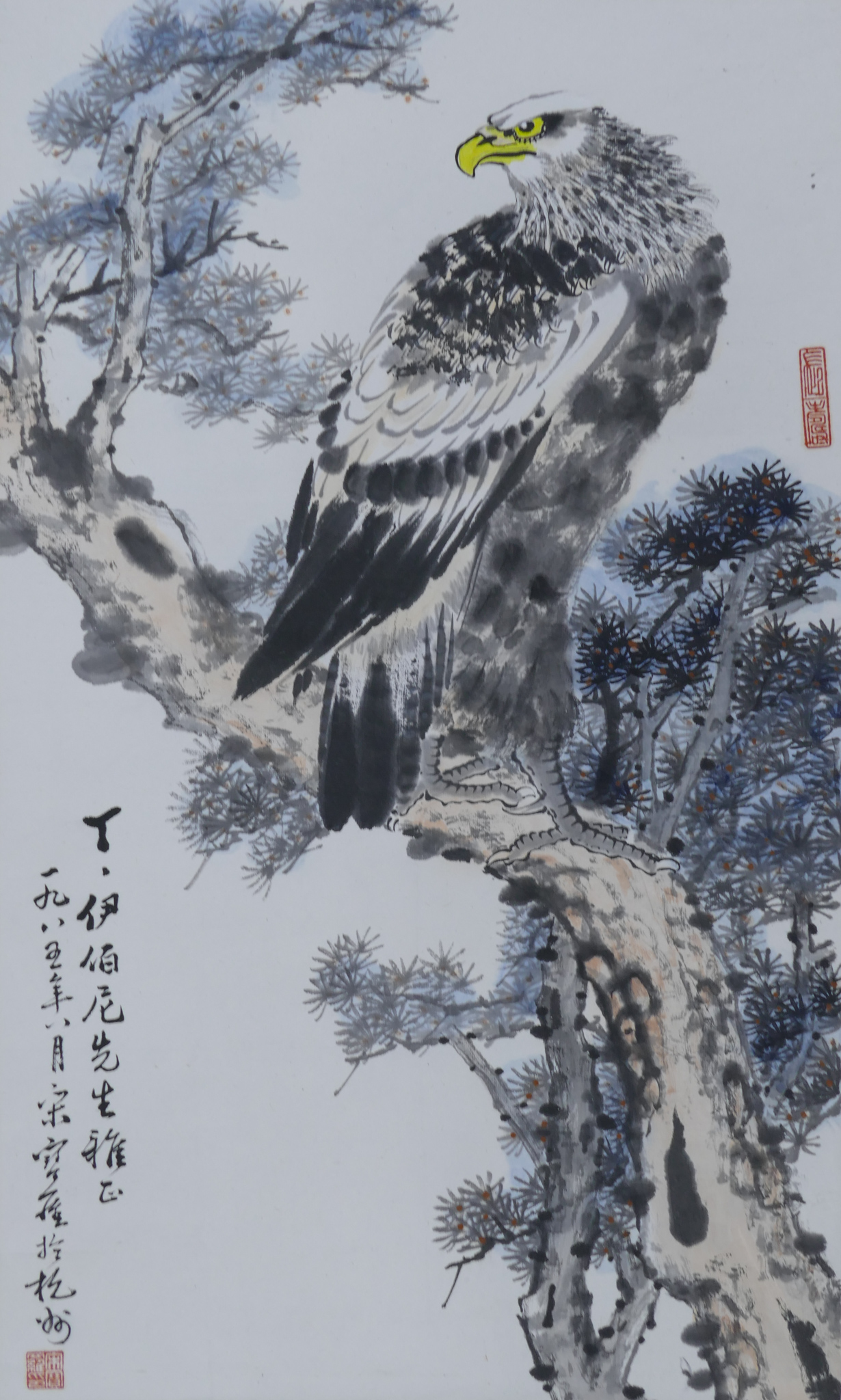 Appraisal: Song Baoluo - Chinese ''Eagle in Tree'' Scroll Painting Watercolor