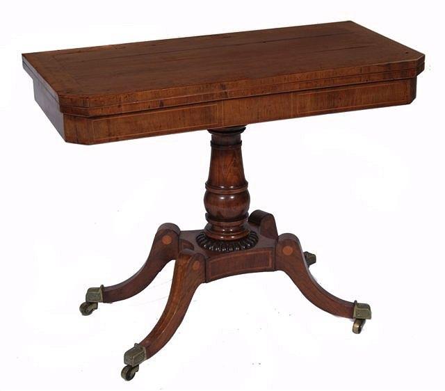 Appraisal: A REGENCY ROSEWOOD AND YEW WOOD CROSS BANDED CARD TABLE