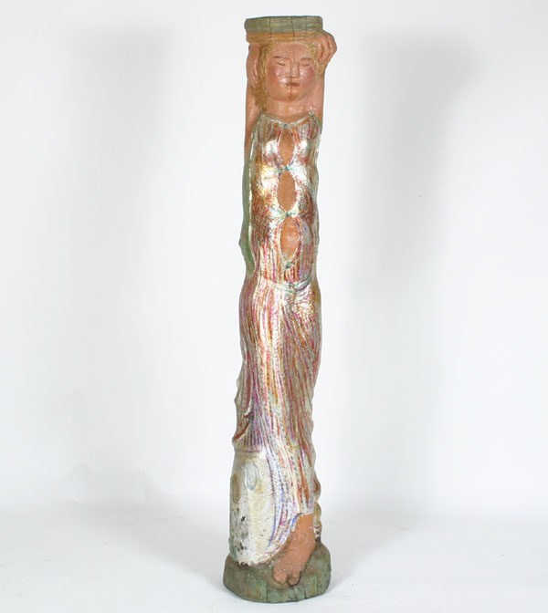 Appraisal: Robert Lohman American - caryatid hand carved painted draped female