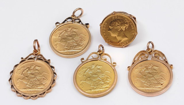 Appraisal: FOUR SOVEREIGNS dated and together with a half sovereign