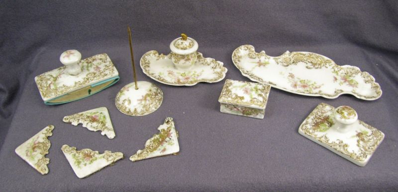 Appraisal: Limoges Porcelain Desk Set Includes Pen tray measures long Bill