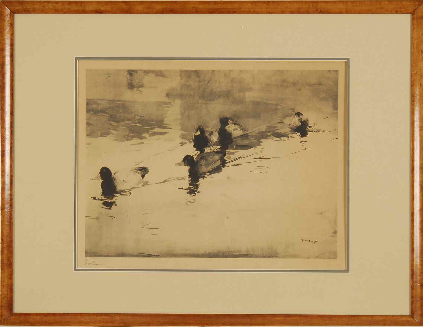 Appraisal: FRAMED LITHOGRAPHDucks Pencil signed Frank Benson'' '' x '' sight