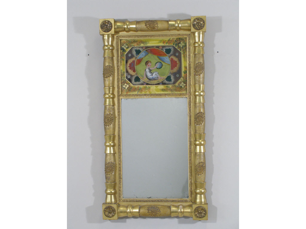 Appraisal: American Classical Eglomise Wall Mirror c - gilded half column