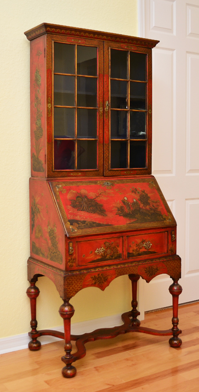 Appraisal: TH C RED JAPANNED CHINOISERIE DECORATED BOOKCASE SECRETARY Bicentennial William