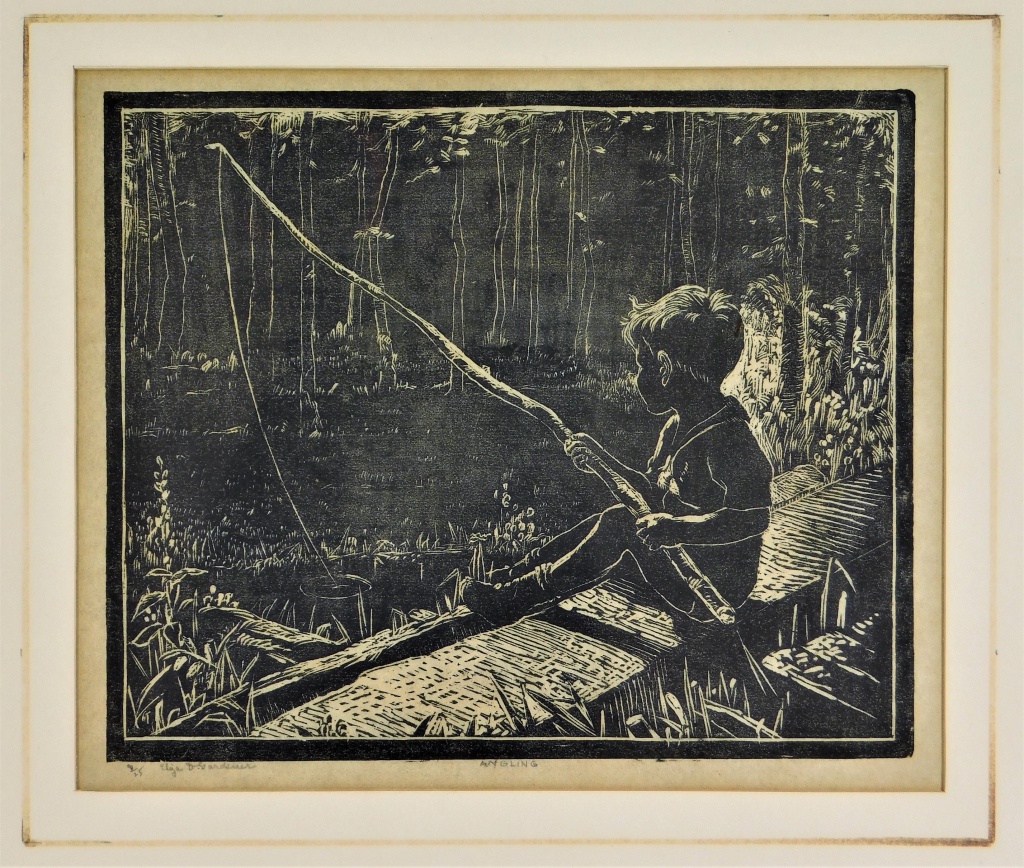 Appraisal: ELIZA DRAPER GARDINER GONE FISHING WOODCUT Massachusetts Rhode Island -