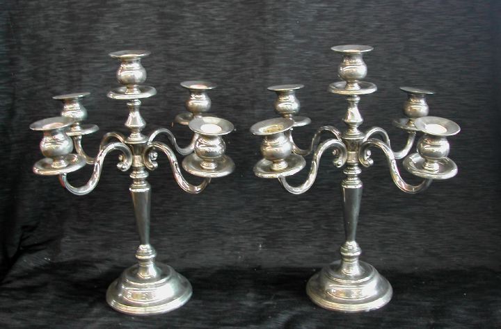 Appraisal: Pair of American Silverplate Five-Light Scroll-Arm Candelabra third quarter th