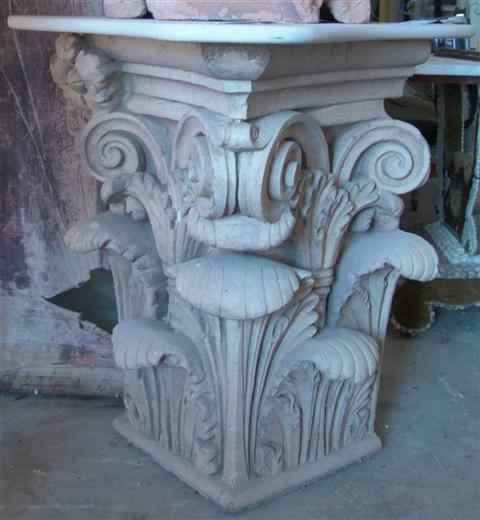 Appraisal: ARCHITECTURAL CAPITAL WITH MARBLE TOP terra cotta early th century