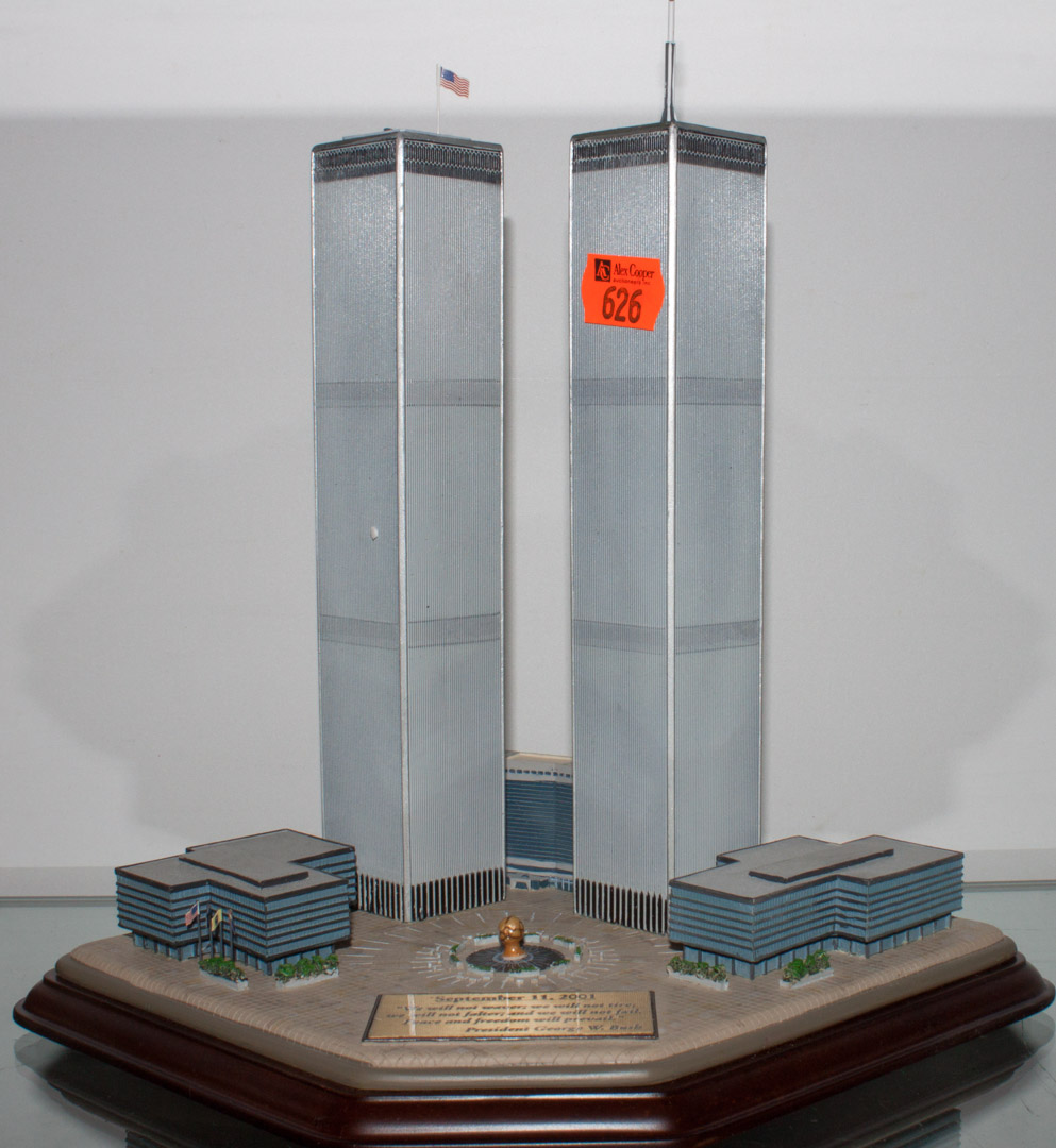 Appraisal: Commemorative World Trade Center memento miniature painted white metal of